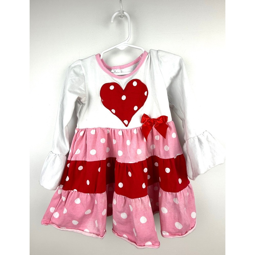 Girls Valentine's Day‎ Dress Heart Polka Dot Tiered Ruffle Sleeve